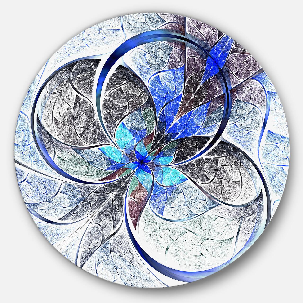 Designart - Symmetrical Blue Fractal Flower' Disc Large Contemporary Circle Metal Wall Arts